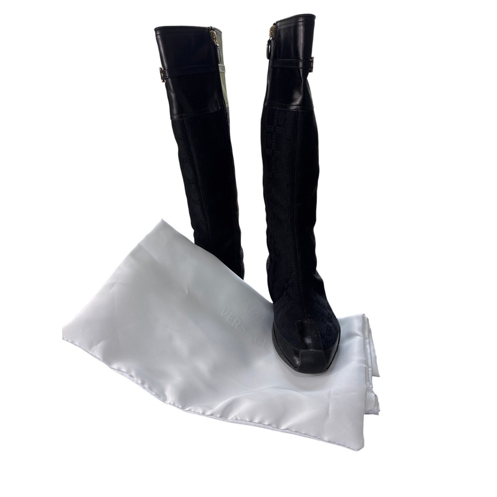 Versace Black Leather Knee High Medusa Buckle Boots EU 36 US‎ 6 Riding Boots